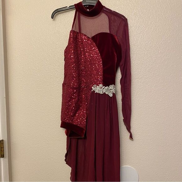 Weissman Slow me Down lyrical dance 9249 Burgundy Asymmetrical child LC - Picture 2 of 11